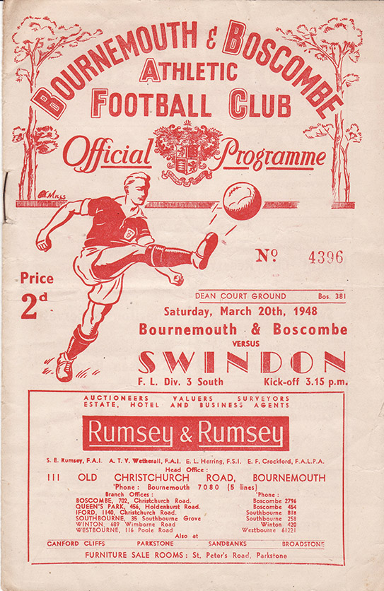 <b>Saturday, March 20, 1948</b><br />vs. Bournemouth and Boscombe Athletic (Away)